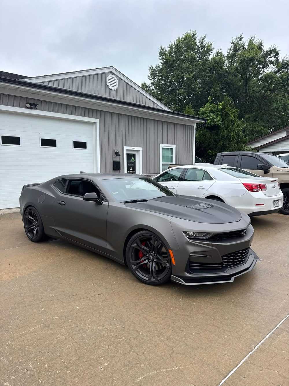 Matte charcoal color-change wrap on a Chevrolet Camaro SS